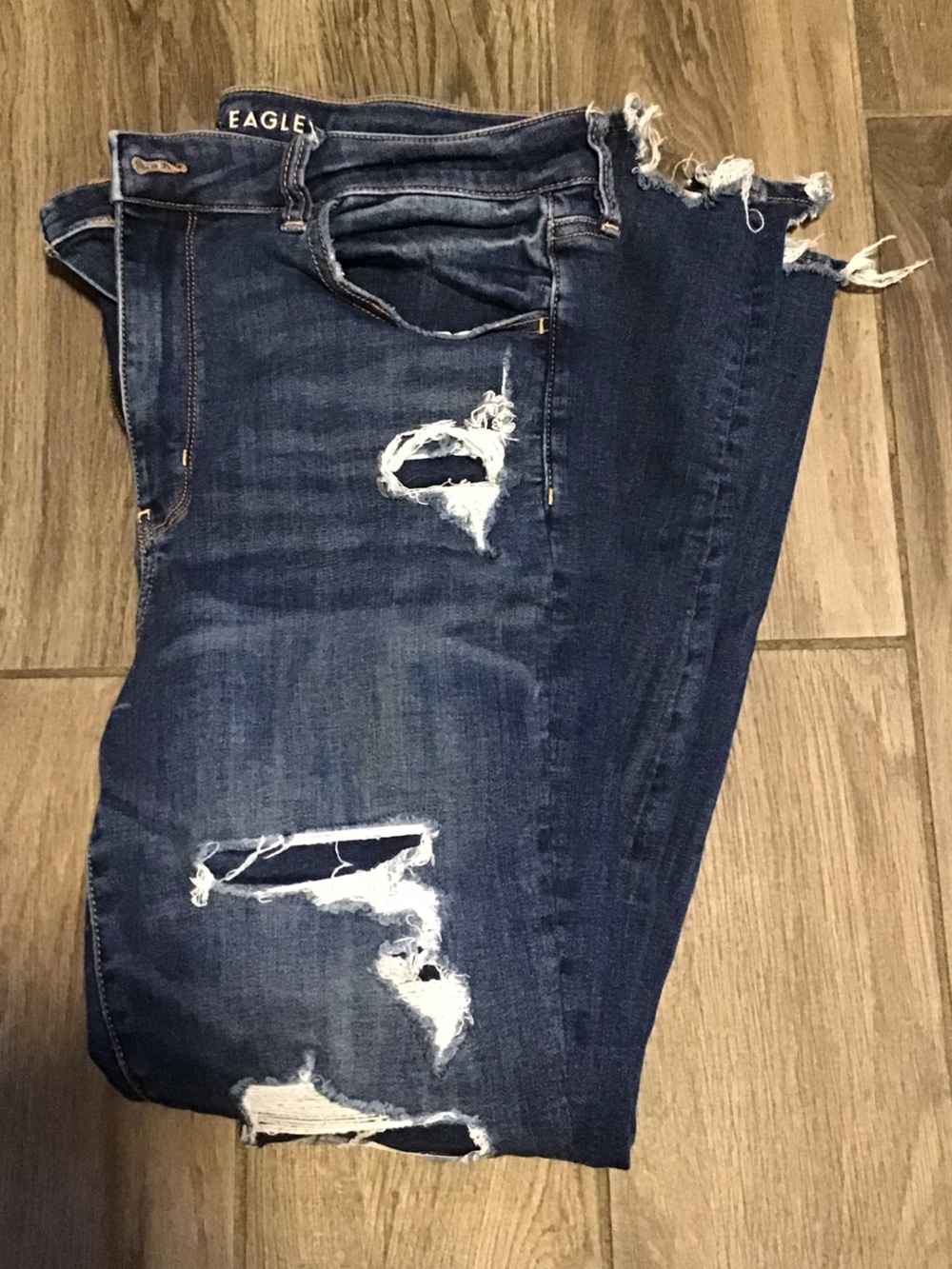 American Eagle Outfitters Men's Ripped Dark Blue Slim Straight Jeans